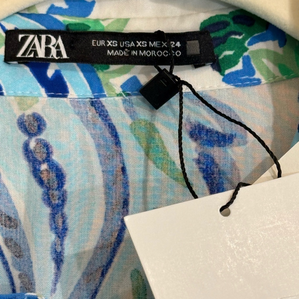 NWT Women’s ZARA Blue/Green paisley cutout midi button down dress- Size XS - Picture 8 of 11